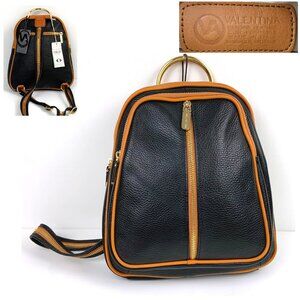 New Valentina Genuine Pebbled Leather Sling Backpack Shoulder Bag Black/Brown